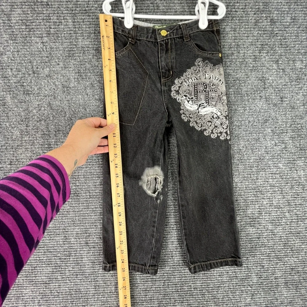 Phat Farm Kids Denim Jeans 4T Black Y2K Baggy Streetwear Graphic‎ Distressed